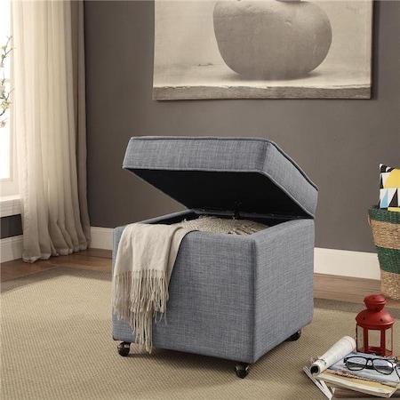 Posh Living Posh Living Ruby Linen Modern Contemporary Hidden Storage Castered Legs Ottoman Cube - Light Grey ON12-03LG-UE